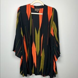 Bel Kazan women’s open front geometric kaftan/ lightweight semi sheer swim cover